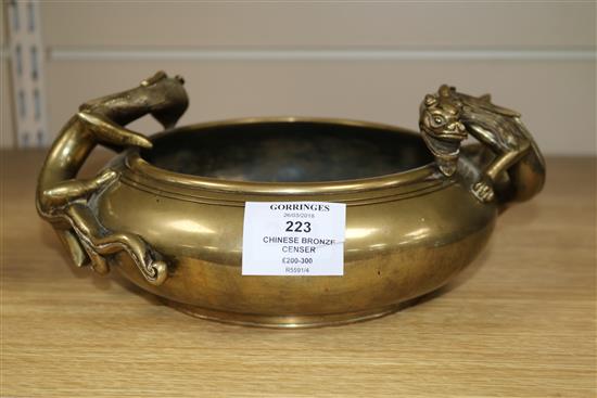 An early 20th century Chinese bronze censer W.25cm